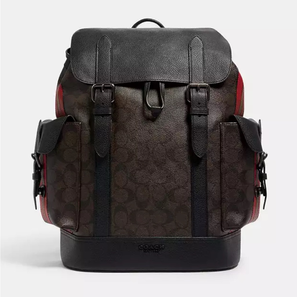 Rare Coach Hudson Signature Qb/Mahogany Red Blocked Canvas Mens Backpack $695